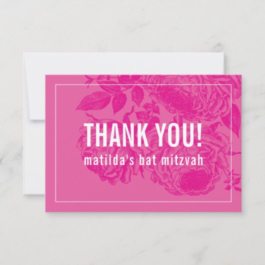 BEDANKT BAT MITZVAH moderne elegante bloemenroze (Voorkant)