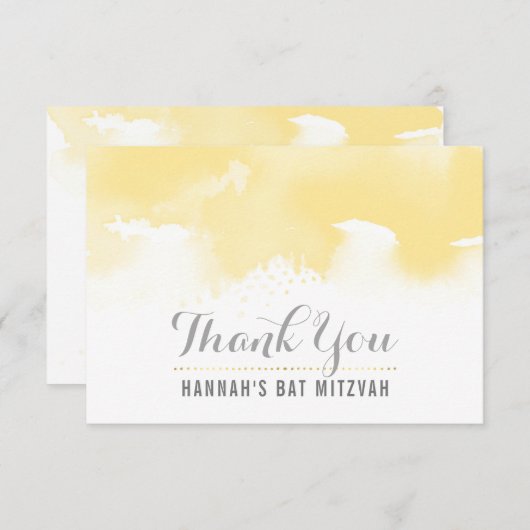 BEDANKT BAT MITZVAH moderne gele waterverf (Voorkant / Achterkant)
