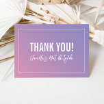 BEDANKT BAT MITZVAH moderne paarse roze gradiënt<br><div class="desc">door kat massard >> https://linktr.ee/simplysweetpaperie <<<<< Een eenvoudige, stijlvolle manier om u te bedanken voor uw bezoek aan uw gast. Opstelling als sjabloon is het eenvoudig voor u om uw eigen details toe te voegen, of de aanpassingsknoop te raken en u kunt tekst, doopvonten, grootte enz. TIP toevoegen of veranderen:...</div>