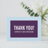 BEDANKT BAT MITZVAH moderne rand aubergine blauw (Staand voorkant)