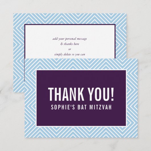 BEDANKT BAT MITZVAH moderne rand aubergine blauw (Voorkant / Achterkant)