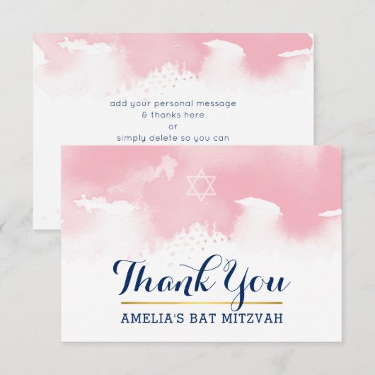 BEDANKT BAT MITZVAH moderne ster ROZE waterverf (Voorkant / Achterkant)