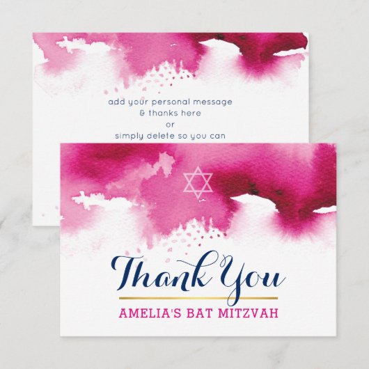 BEDANKT BAT MITZVAH stijlvolle sterroze waterverf (Voorkant / Achterkant)