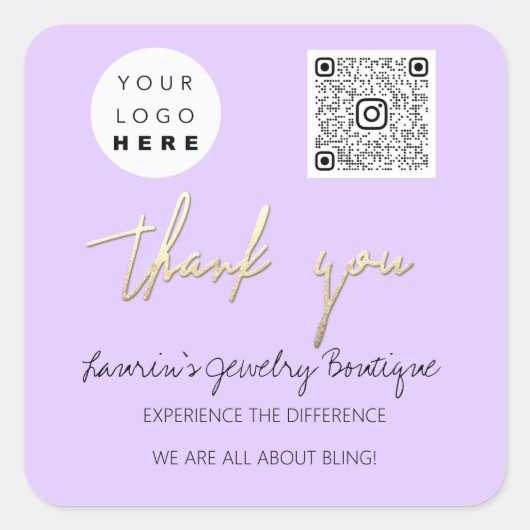 Bedankt Bedrijfsnaam Logo Qr-code Online winkelen Vierkante Sticker (Voorkant)