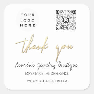 Bedankt Bedrijfsnaam Logo QrCode Online Winkelwit Vierkante Sticker