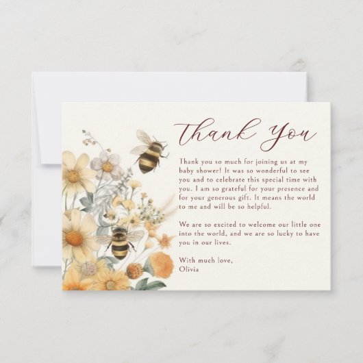 Bedankt Bee Wildflower Floral Baby shower (Voorkant)