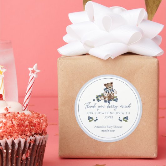 Bedankt Berry Much Blueberry Beer Baby Jongensdouc Ronde Sticker (Feest)