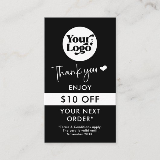 Bedankt Bestel Business Logo QR Code Black Retail Kortingskaartje (Voorkant)