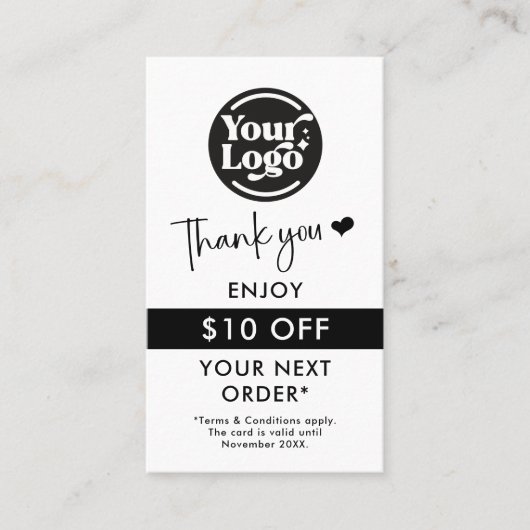 Bedankt Bestel Business Logo QR Code White Retail Kortingskaartje (Voorkant)