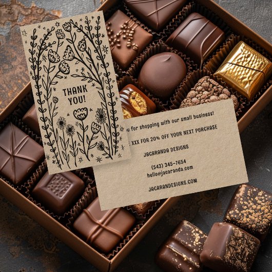 BEDANKT Bestel Korting Elegant Wildflower Kraft Visitekaartje