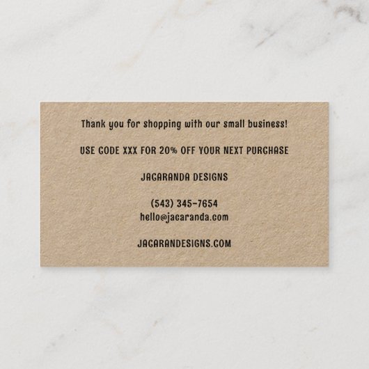 BEDANKT Bestel Korting Elegant Wildflower Kraft Visitekaartje (Achterkant)