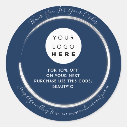 Bedankt Bestellen Aangepaste Logo Naam Korting Mar Ronde Sticker (Voorkant)