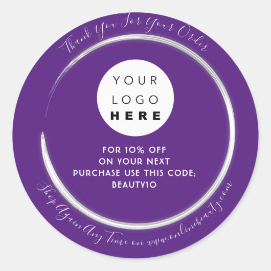 Bedankt Bestellen Aangepaste Logo Naam Korting Vio Ronde Sticker (Voorkant)
