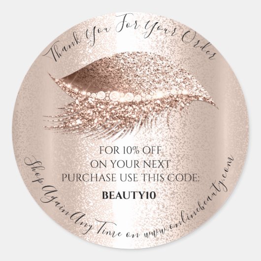 Bedankt Bestellen Logo Korting Roos Lash Make-up V Ronde Sticker (Voorkant)