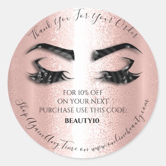 Bedankt Bestellen Logo Korting Roos Lashes Roze Ronde Sticker (Voorkant)