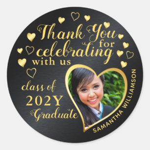 Bedankt Black & Gold 2025 Party Afstuderen Favorie Ronde Sticker