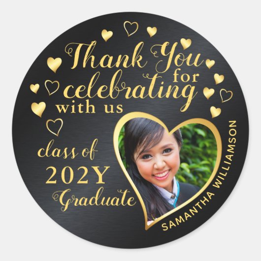 Bedankt Black & Gold 2025 Party Afstuderen Favorie Ronde Sticker (Voorkant)