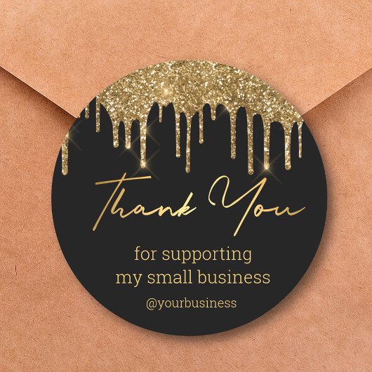 Bedankt Black Gold Glitters Small Business Ronde Sticker