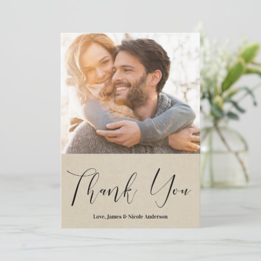 Bedankt Black Modern Script Rustic Photo Afbeeldin (Staand voorkant)