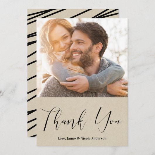 Bedankt Black Modern Script Rustic Photo Afbeeldin (Voorkant / Achterkant)