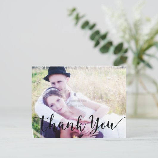 Bedankt Black Script Type Foto Briefkaart (Staand voorkant)
