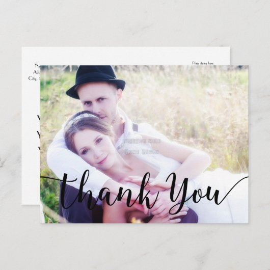 Bedankt Black Script Type Foto Briefkaart (Voorkant / Achterkant)