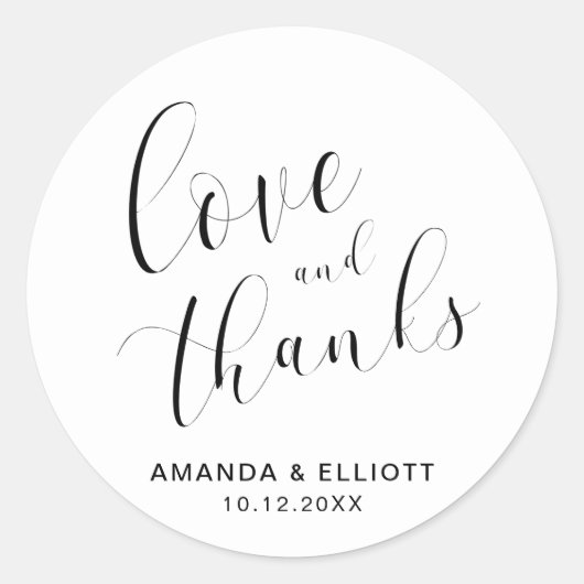 Bedankt Black White Elegant Wedding Favor Ronde Sticker (Voorkant)