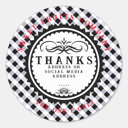 Bedankt Black White Gingham Classic Round Sticker (Voorkant)