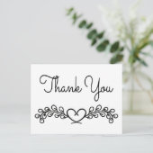 Bedankt Black & White Laurel Heart Wedding Briefkaart (Staand voorkant)