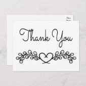 Bedankt Black & White Laurel Heart Wedding Briefkaart (Voorkant / Achterkant)