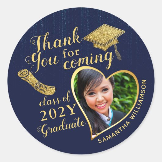 Bedankt Blauw en Goud 2025 Afstuderen Ronde Sticker (Voorkant)