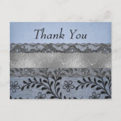 Bedankt Blauw en zwart Faux Kant met Zilver Briefkaart (Voorkant)