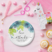 Bedankt blauwe bloemen, bloembruiloft papieren bordje (Feest)