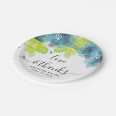 Bedankt blauwe bloemen, bloembruiloft papieren bordje (Gekanteld)