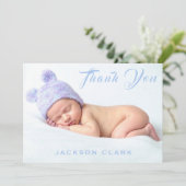 Bedankt Blauwe Foto Collage Baby Jongen Aankondigi Aankondiging (Staand voorkant)