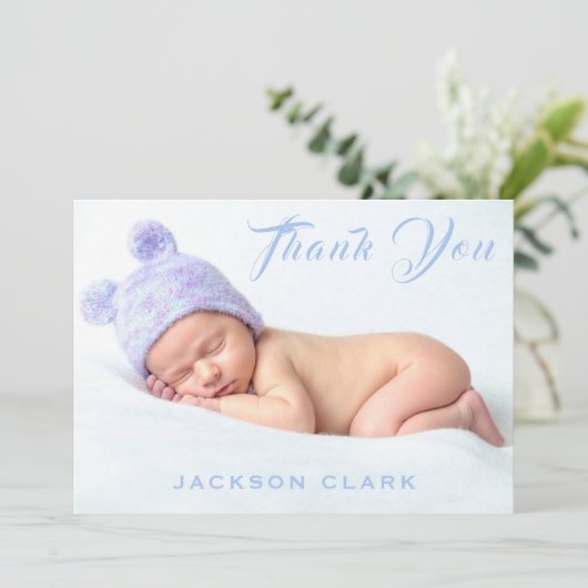 Bedankt Blauwe Foto Collage Baby Jongen Aankondigi Aankondiging (Staand voorkant)
