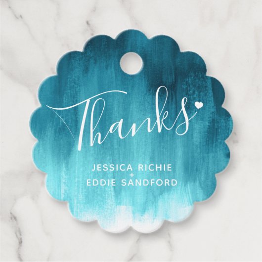 Bedankt blauwgroen aqua waterverf waskunst bruilof bedankjes labels (Voorkant)