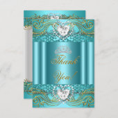 Bedankt Blauwgroen Blue Gold Quinceanera (Voorkant / Achterkant)