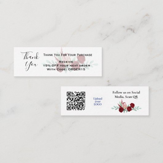 Bedankt Bloemen Kortingscode QR Invoegen Mini Visitekaartje (Voorkant / Achterkant)