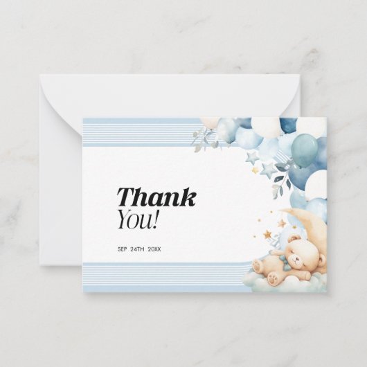Bedankt Blue Boy Baby shower Kaarten Notitiekaartje (Voorkant)
