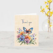 Bedankt Blue Butterfly and Flowers Kaart (Gele Bloem)