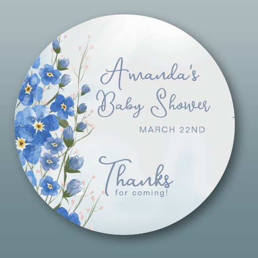 Bedankt Blue Floral Baby in Bloom Boy Shower Ronde Sticker