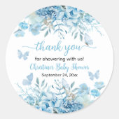 Bedankt Blue Floral Baby shower Ronde Sticker (Voorkant)