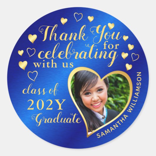 Bedankt Blue & Gold 2025 Party Afstuderen Favoriet Ronde Sticker (Voorkant)