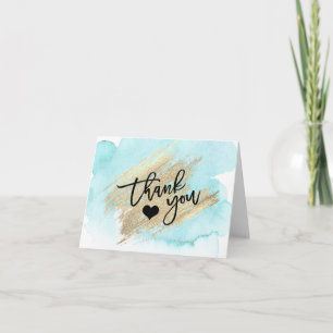 BEDANKT Blue Gold Brush Stroke Hart Waterverf
