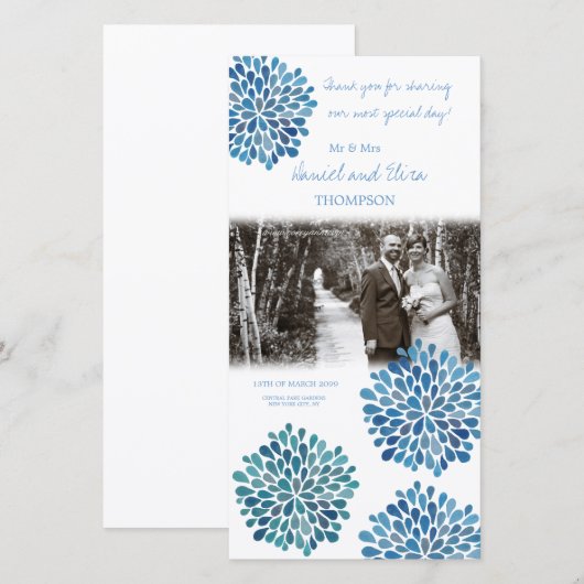 Bedankt Blue Waterverf Dahlias Wedding (Voorkant / Achterkant)