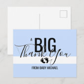 BEDANKT Blue White Feet BOY Baby shower Party Briefkaart (Voorkant / Achterkant)