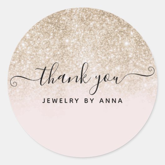 Bedankt Blush Pink en Gold Glitter Ronde Sticker (Voorkant)
