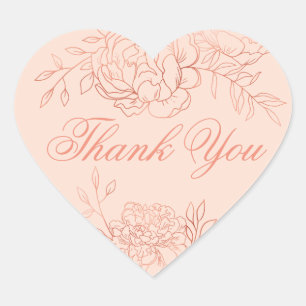 Bedankt Blush Pink Rose Gold Outline Flowers Hart Sticker