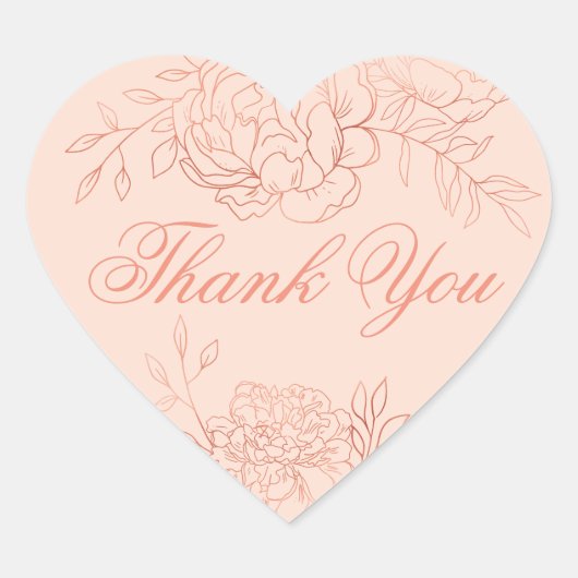 Bedankt Blush Pink Rose Gold Outline Flowers Hart Sticker (Voorkant)